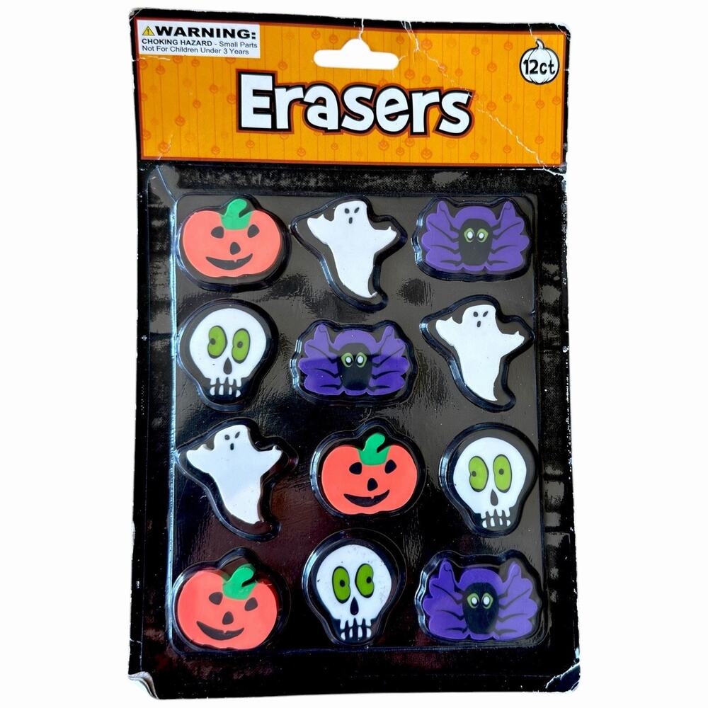 Vintage Halloween Erasers Pack New 90s Y2K Deadstock Novelty 12ct Party Favors